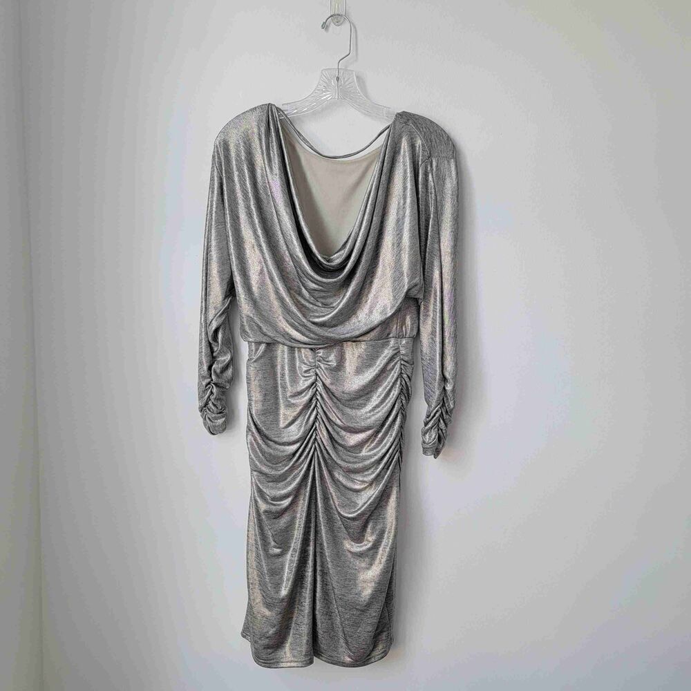 VINCE CAMUTO Light Gold Metallic Long Sleeve Ruched Mini Dress Size 4 - Picture 9 of 9